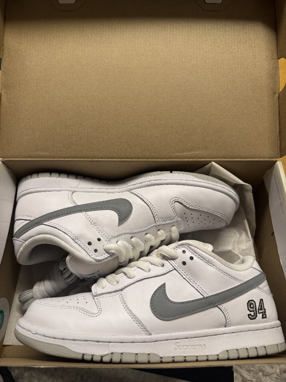 Nike x Supreme SB Dunk Low | White/Metallic/Silver | BRAND NEW